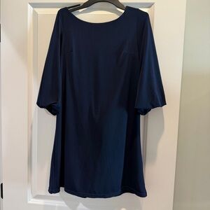 Judith March Navy Tunic with 3/4 Bubble Sleeves and Bow